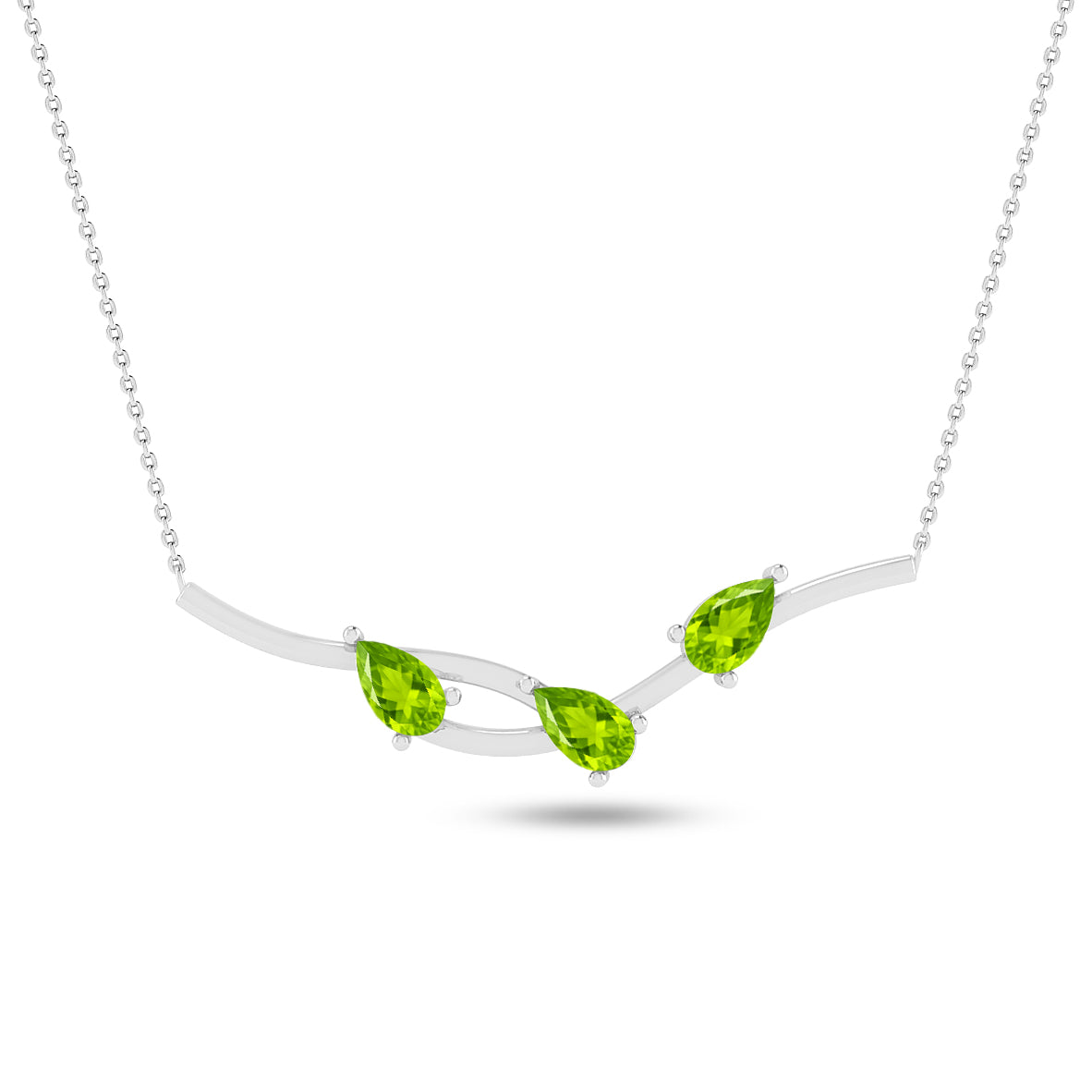 Three-Stone Curved Bar Necklace | Sterling Silver Birthstone Necklace | Adjustable Chain | 15 Gemstone Choices | Personalized Gemstone Pendant