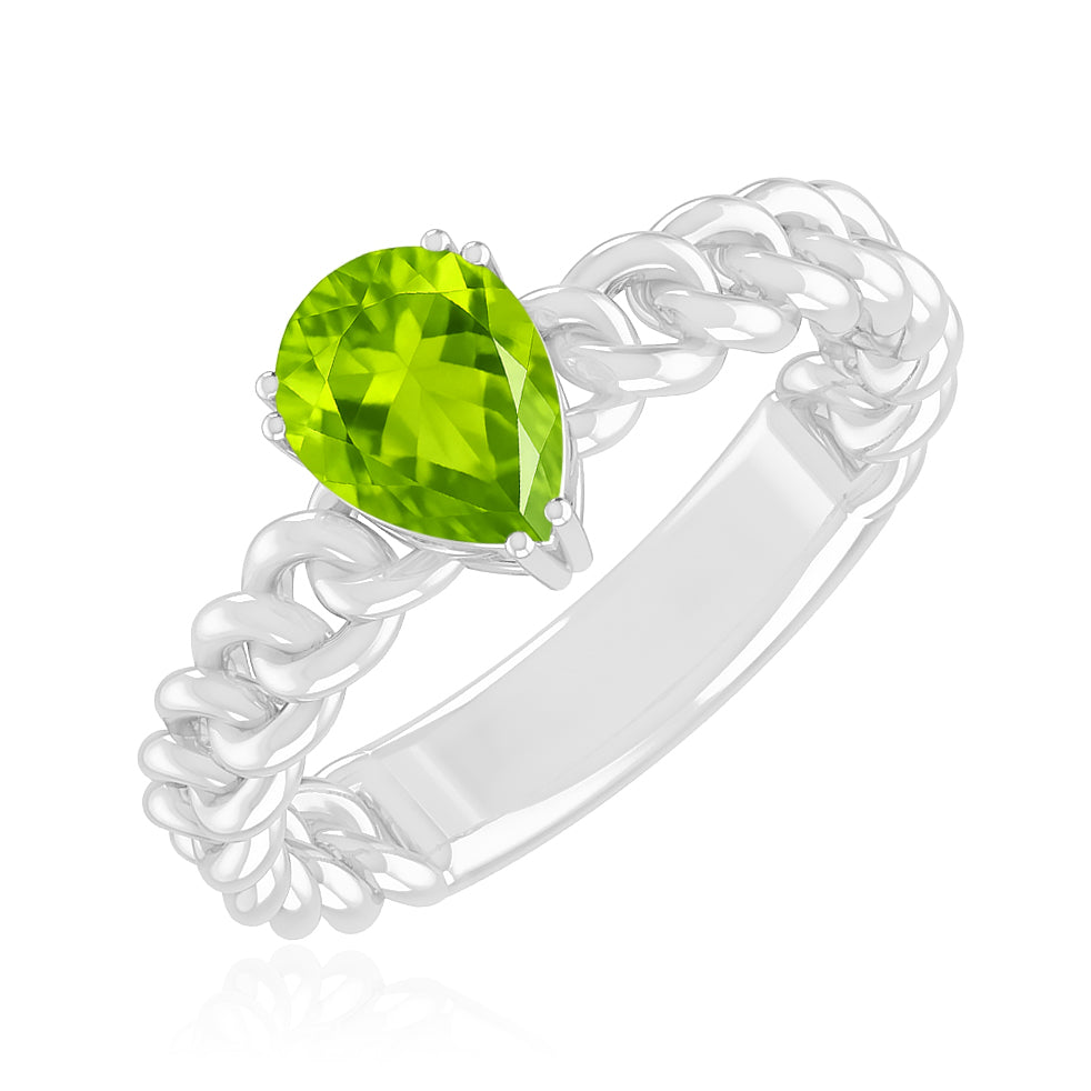 Chain Link Solitaire Ring | Sterling Silver Birthstone Ring | Genuine Gemstone Studded Ring | Personalized Promise Ring | Gift for Her