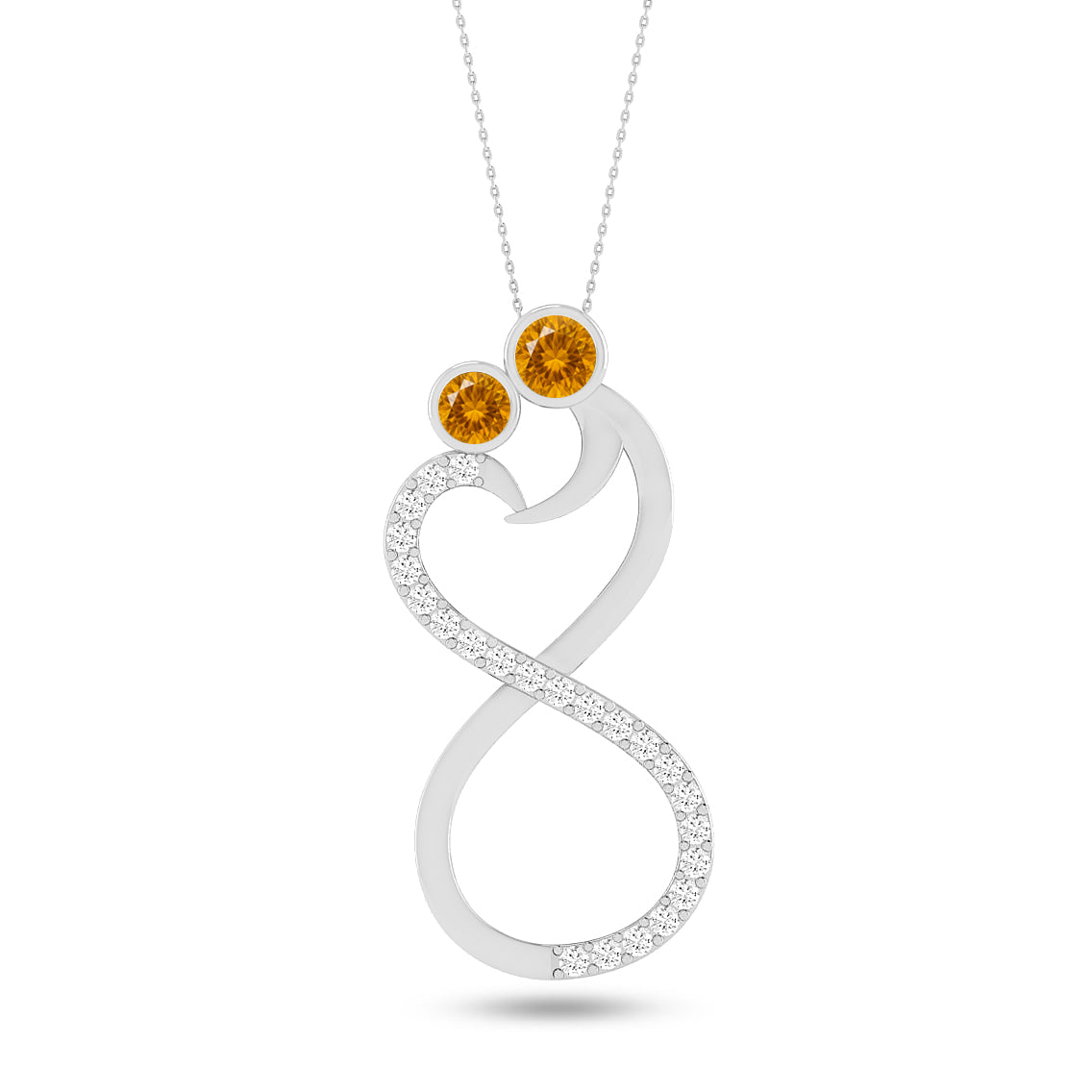 Couple Heart Infinity Pendant | Starburst Pendant | Heart Knot Teardrop Pendant | Sterling Silver Birthstone Necklace | Diamond Accent | Adjustable Chain | 15 Gemstone Choices