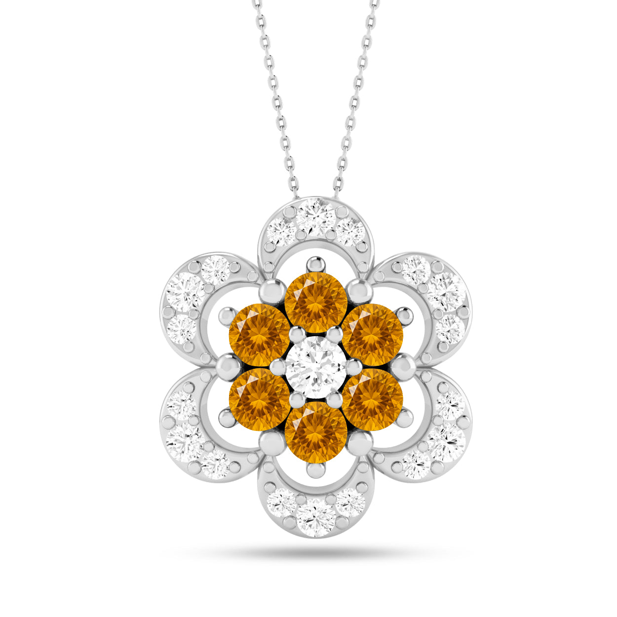 Floral Cluster Pendant | Starburst Pendant | Heart Knot Teardrop Pendant | Sterling Silver Birthstone Necklace | Diamond Accent | Adjustable Chain | 15 Gemstone Choices