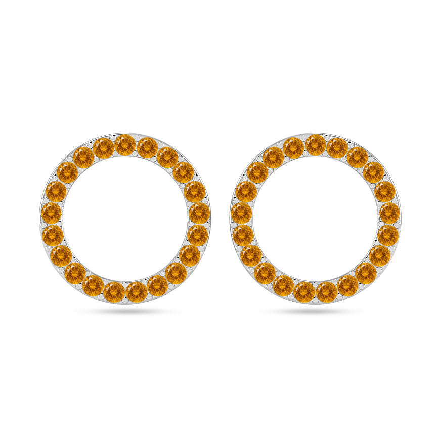 Circle Frame Stud Earrings | 925 Sterling Silver Birthstone Stud Earrings | Diamond Accent Gemstone Earrings | 15 Birthstone Options | Gift for Women