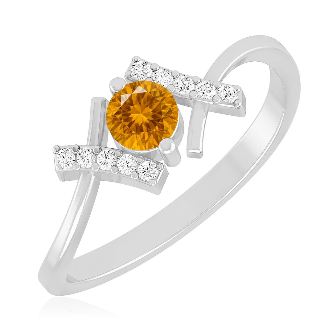 Modern Bypass Solitaire Ring | Sterling Silver Birthstone Ring | Genuine Gemstone & Diamond Studded Ring | Personalized Promise Ring | Gift for Her