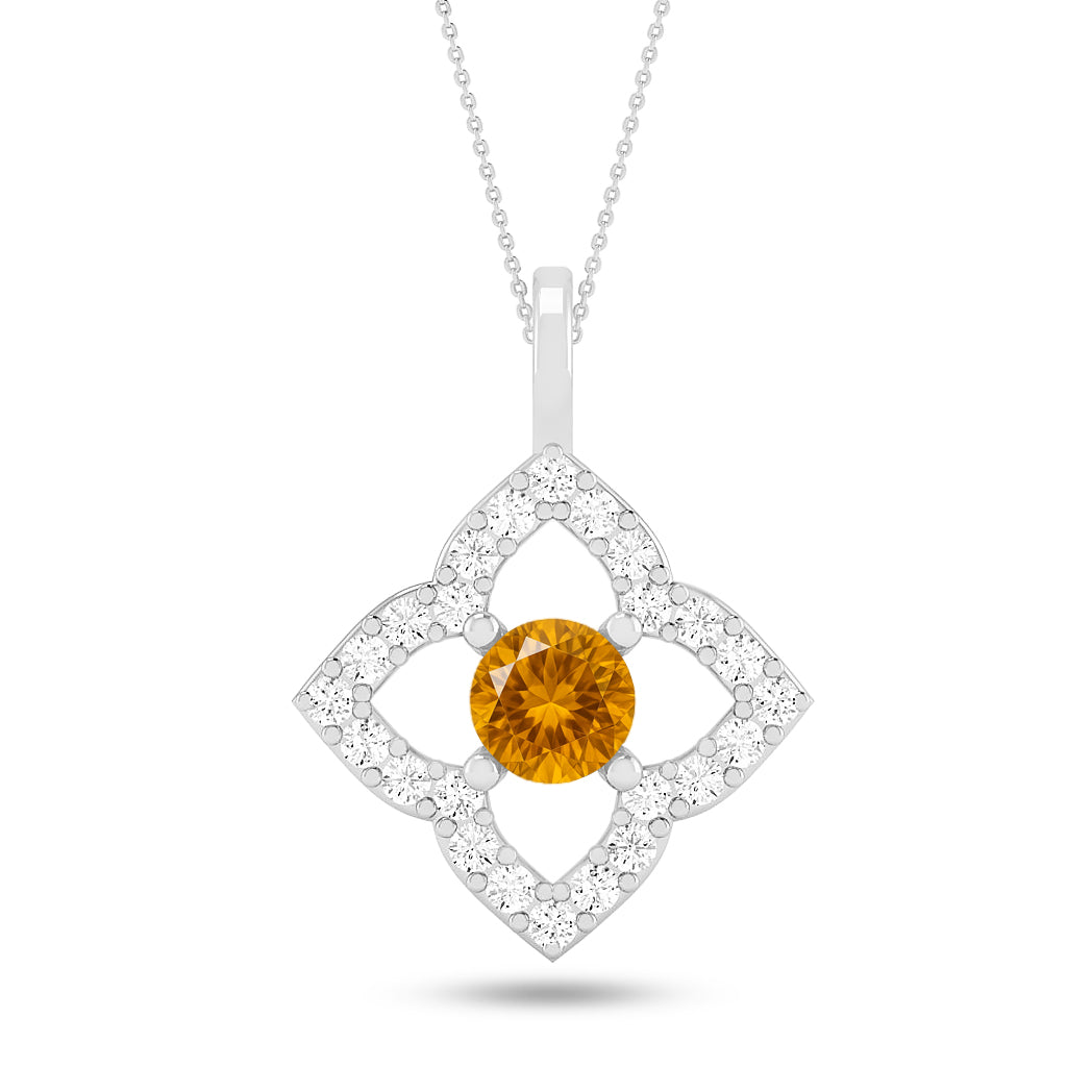 Floral Quatrefoil Halo Pendant | Starburst Pendant | Heart Knot Teardrop Pendant | Sterling Silver Birthstone Necklace | Diamond Accent | Adjustable Chain | 15 Gemstone Choices