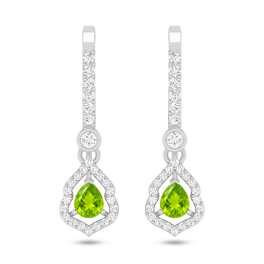 Yeh Pear Halo Open Frame Drop Earrings | 925 Sterling Silver Birthstone Stud Earrings | Diamond Accent Gemstone Earrings | 15 Birthstone Options | Gift for Women