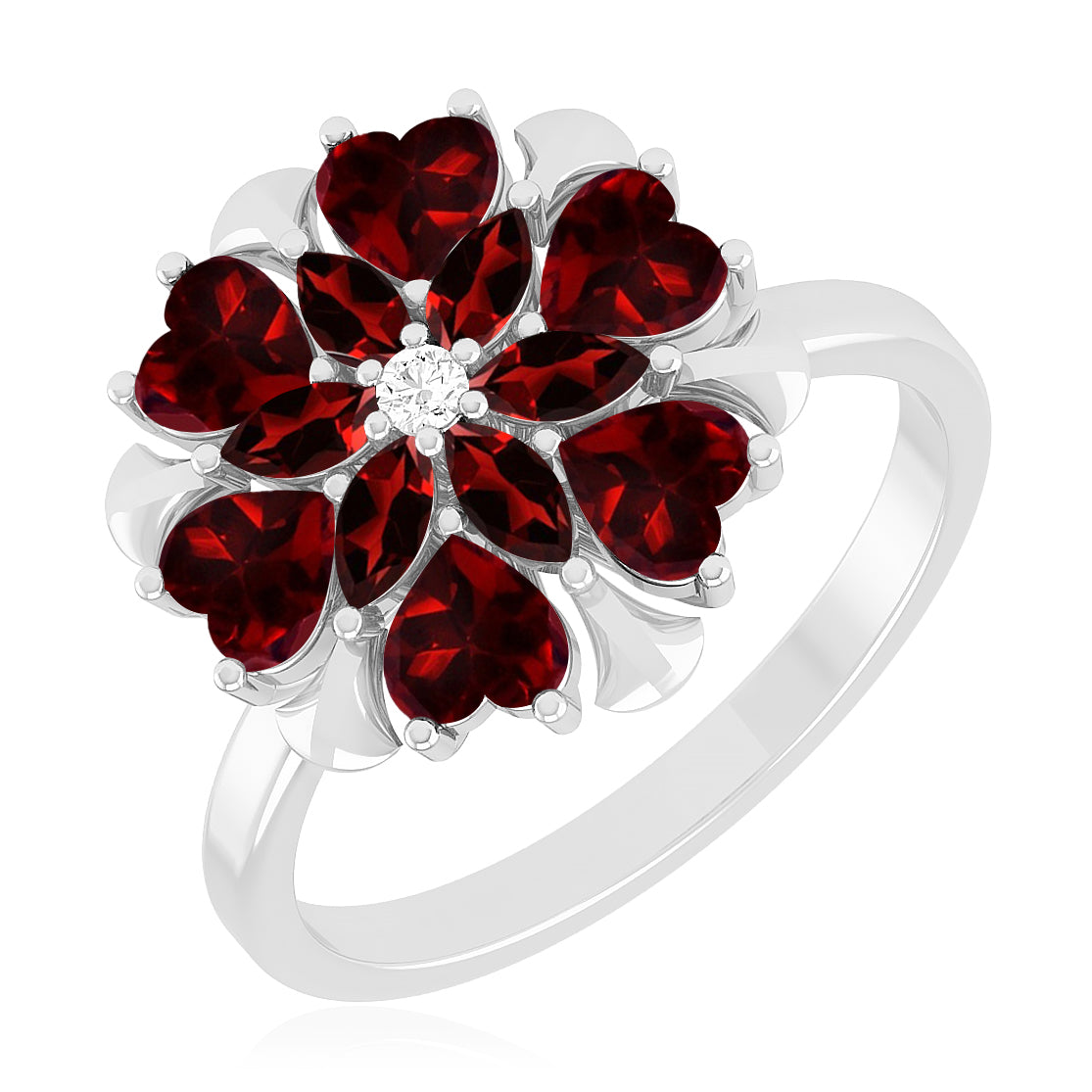 Floral Cluster Ring | Sterling Silver Birthstone Ring | Genuine Gemstone Studded Ring | Personalized Promise Ring | Gift for Her