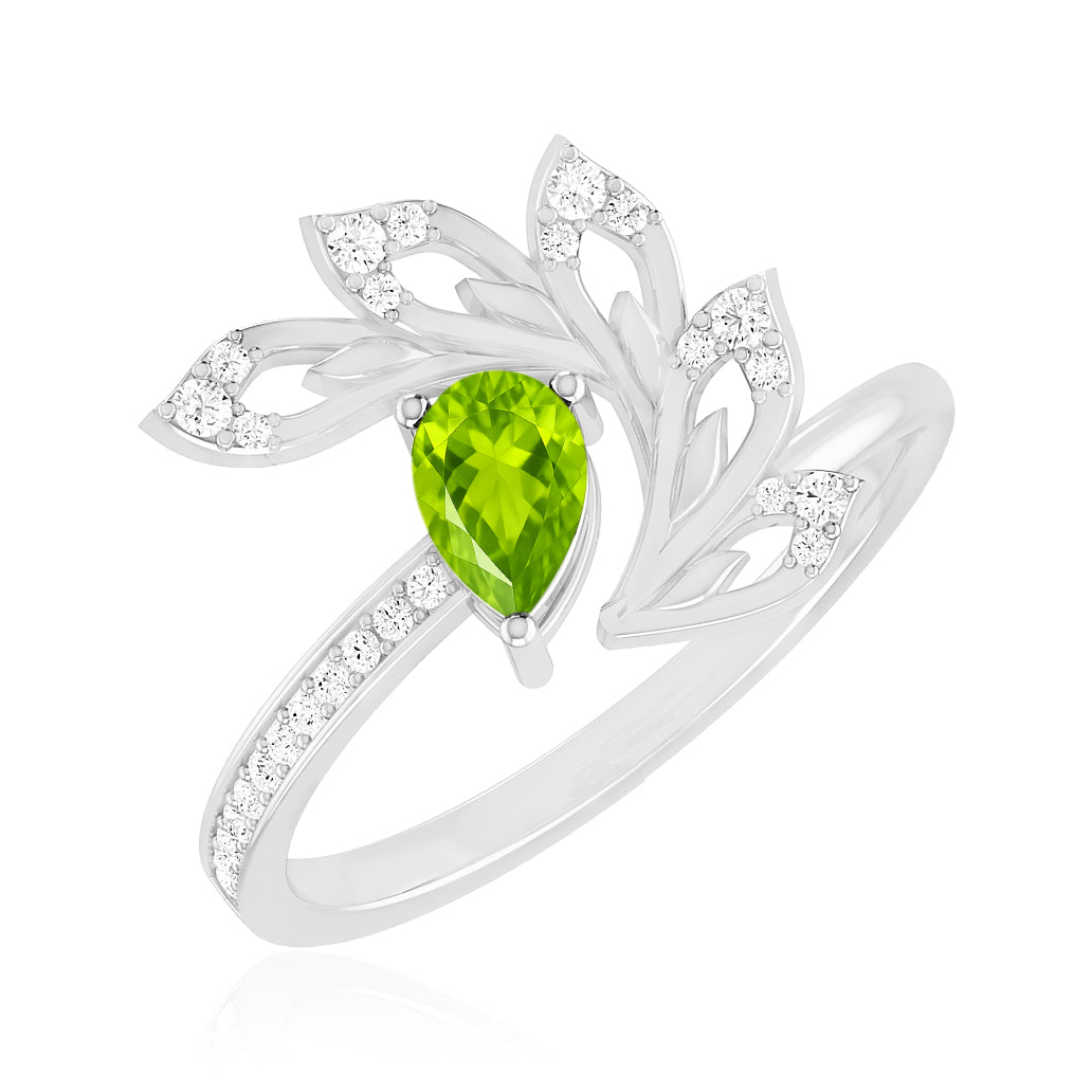 Nature Inspired Leaf Ring | Sterling Silver Birthstone Ring | Genuine Gemstone & Diamond Studded Ring | Personalized Promise Ring | Gift for Her