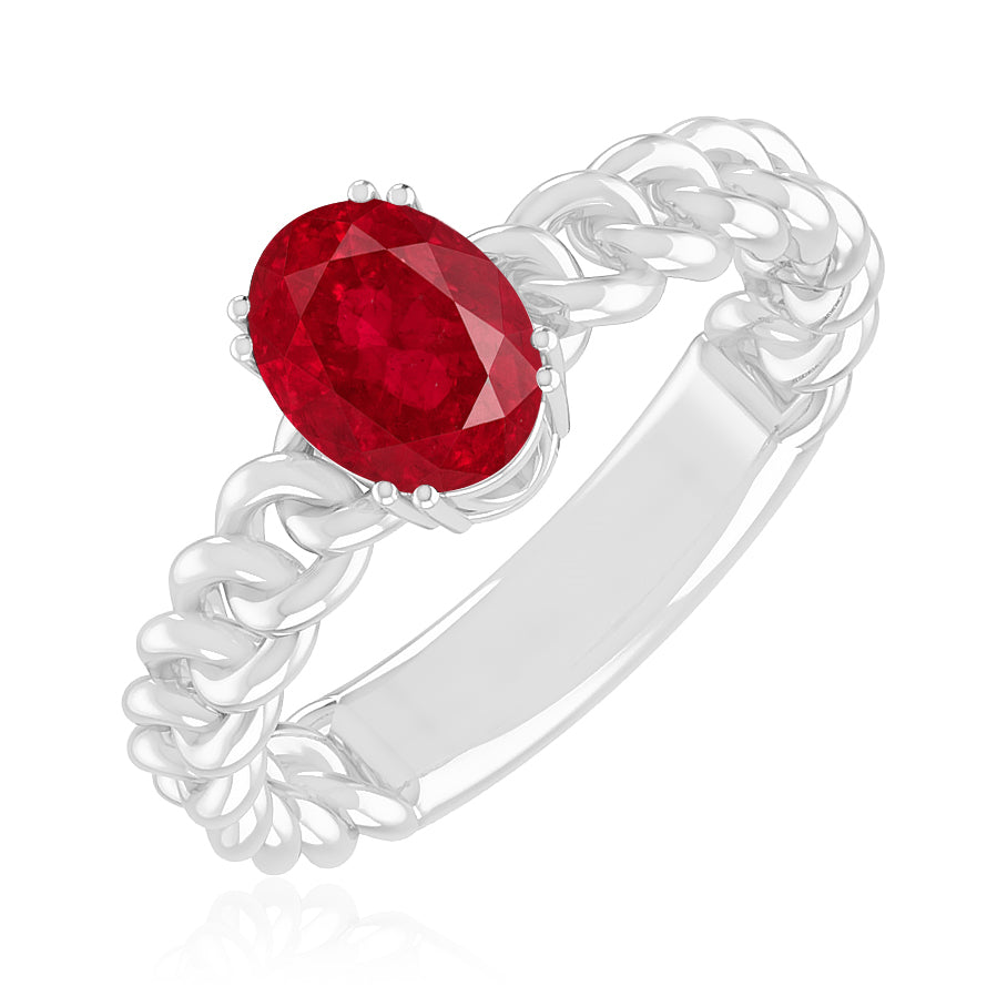 Chain Link Solitaire Ring | Sterling Silver Birthstone Ring | Genuine Gemstone Studded Ring | Personalized Promise Ring | Gift for Her