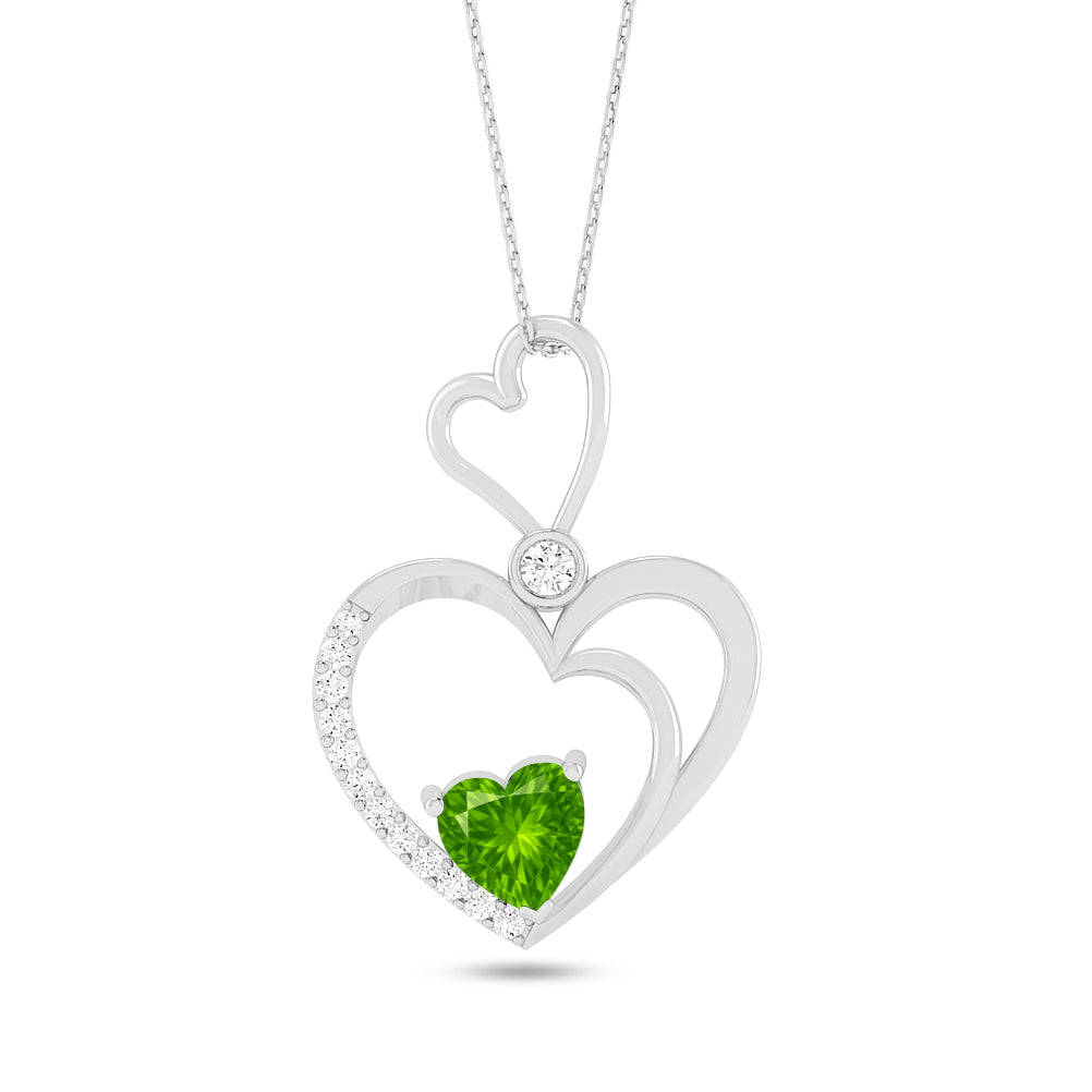 Double Heart Pendant | Starburst Pendant | Heart Knot Teardrop Pendant | Sterling Silver Birthstone Necklace | Diamond Accent | Adjustable Chain | 15 Gemstone Choices