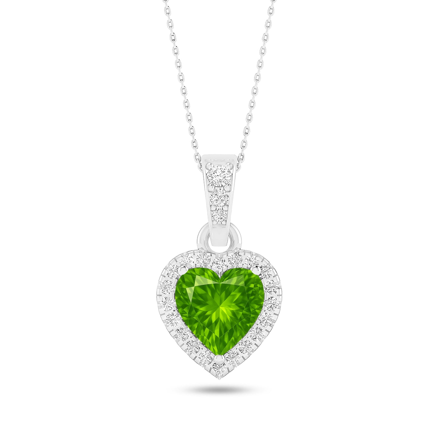 Heart Halo Pendant | Sterling Silver Birthstone Necklace | Diamond Accent | Adjustable Chain | 15 Gemstone Choices