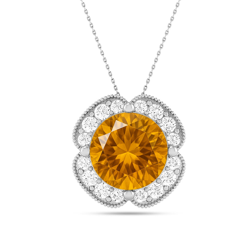 Floral Halo Pendant | Starburst Pendant | Heart Knot Teardrop Pendant | Sterling Silver Birthstone Necklace | Diamond Accent | Adjustable Chain | 15 Gemstone Choices