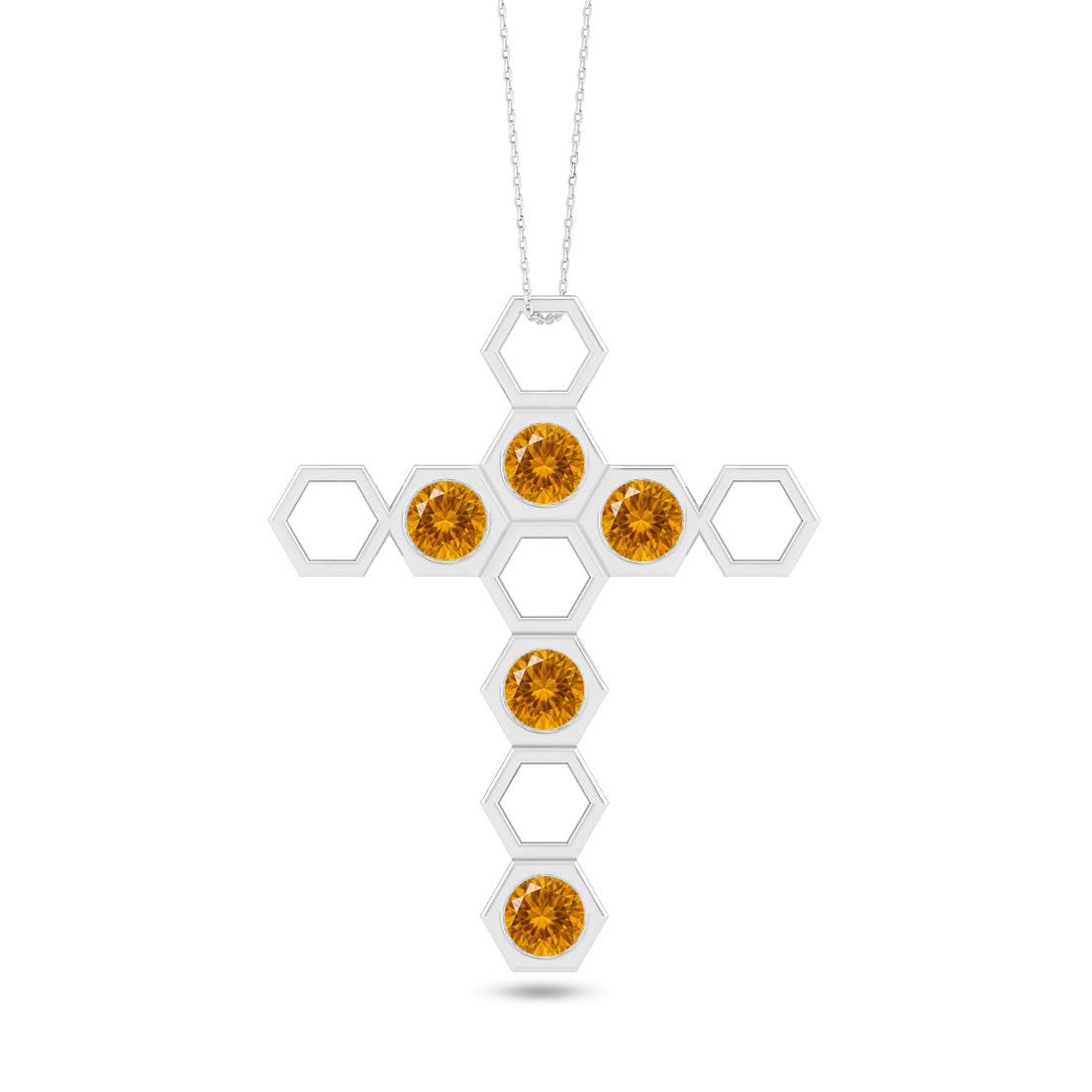 Geometric Cross Pendant | Sterling Silver Birthstone Necklace | Adjustable Chain | 15 Gemstone Choices | Personalized Gemstone Pendant