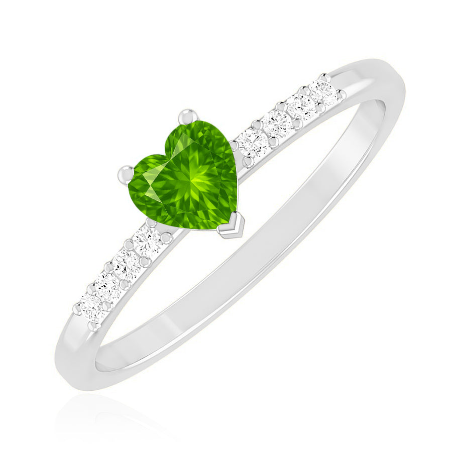 Heart-Cut Center Gemstone | Sterling Silver Birthstone Ring | Genuine Gemstone Studded Ring | Personalized Promise Ring | Gift for Her