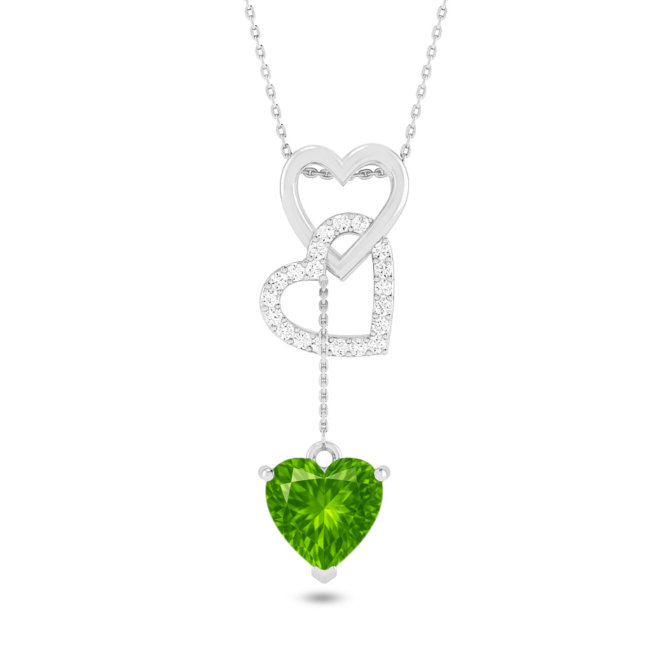 Double Heart Drop Pendant | Starburst Pendant | Heart Knot Teardrop Pendant | Sterling Silver Birthstone Necklace | Diamond Accent | Adjustable Chain | 15 Gemstone Choices
