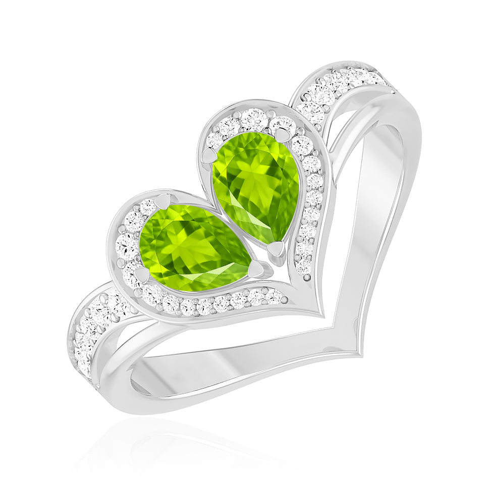 Heart-Shaped Gemstones Ring | Sterling Silver Birthstone Ring | Genuine Gemstone & Diamond Studded Ring | Personalized Promise Ring | Gift for Her