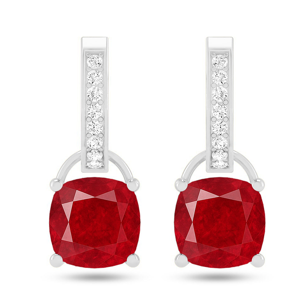 Cushion Cut Drop Stud Earrings | 925 Sterling Silver Birthstone Stud Earrings | Diamond Accent Gemstone Earrings | 15 Birthstone Options | Gift for Women (Copy)