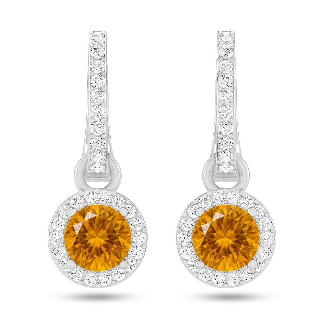 Round Halo Drop Earrings | 925 Sterling Silver Birthstone Stud Earrings | Diamond Accent Gemstone Earrings | 15 Birthstone Options | Gift for Women