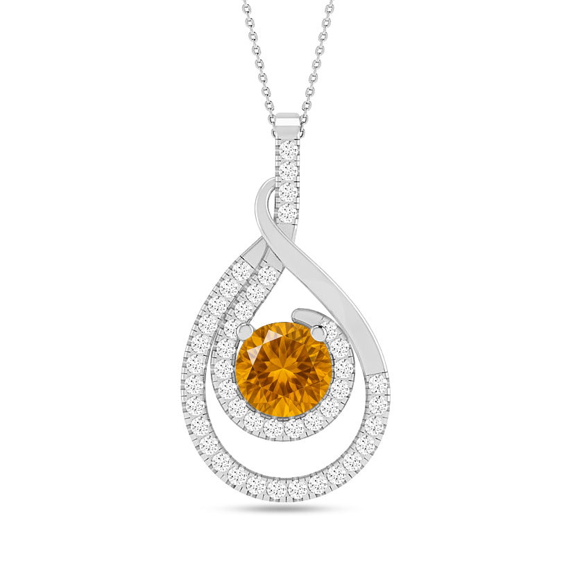 Teardrop Swirl Halo Pendant | Starburst Pendant | Heart Knot Teardrop Pendant | Sterling Silver Birthstone Necklace | Diamond Accent | Adjustable Chain | 15 Gemstone Choices