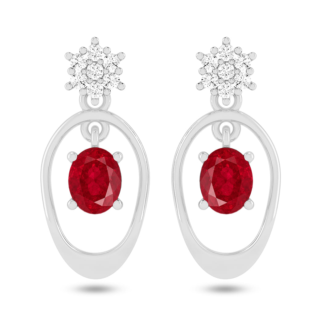 Open Oval Drop Earrings | 925 Sterling Silver Birthstone Stud Earrings | Diamond Accent Gemstone Earrings | 15 Birthstone Options | Gift for Women