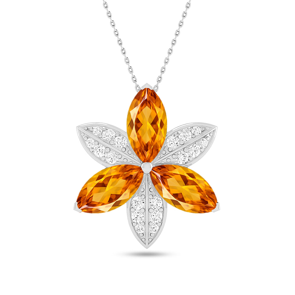 Floral Marquise Pendant | Starburst Pendant | Heart Knot Teardrop Pendant | Sterling Silver Birthstone Necklace | Diamond Accent | Adjustable Chain | 15 Gemstone Choices