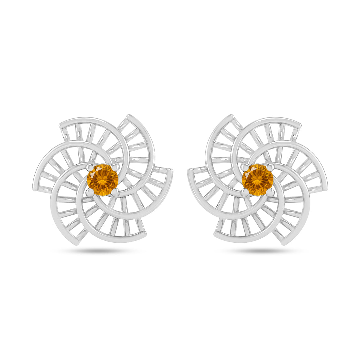 Spiral Floral Stud Earrings | 925 Sterling Silver Birthstone Stud Earrings | Diamond Accent Gemstone Earrings | 15 Birthstone Options | Gift for Women