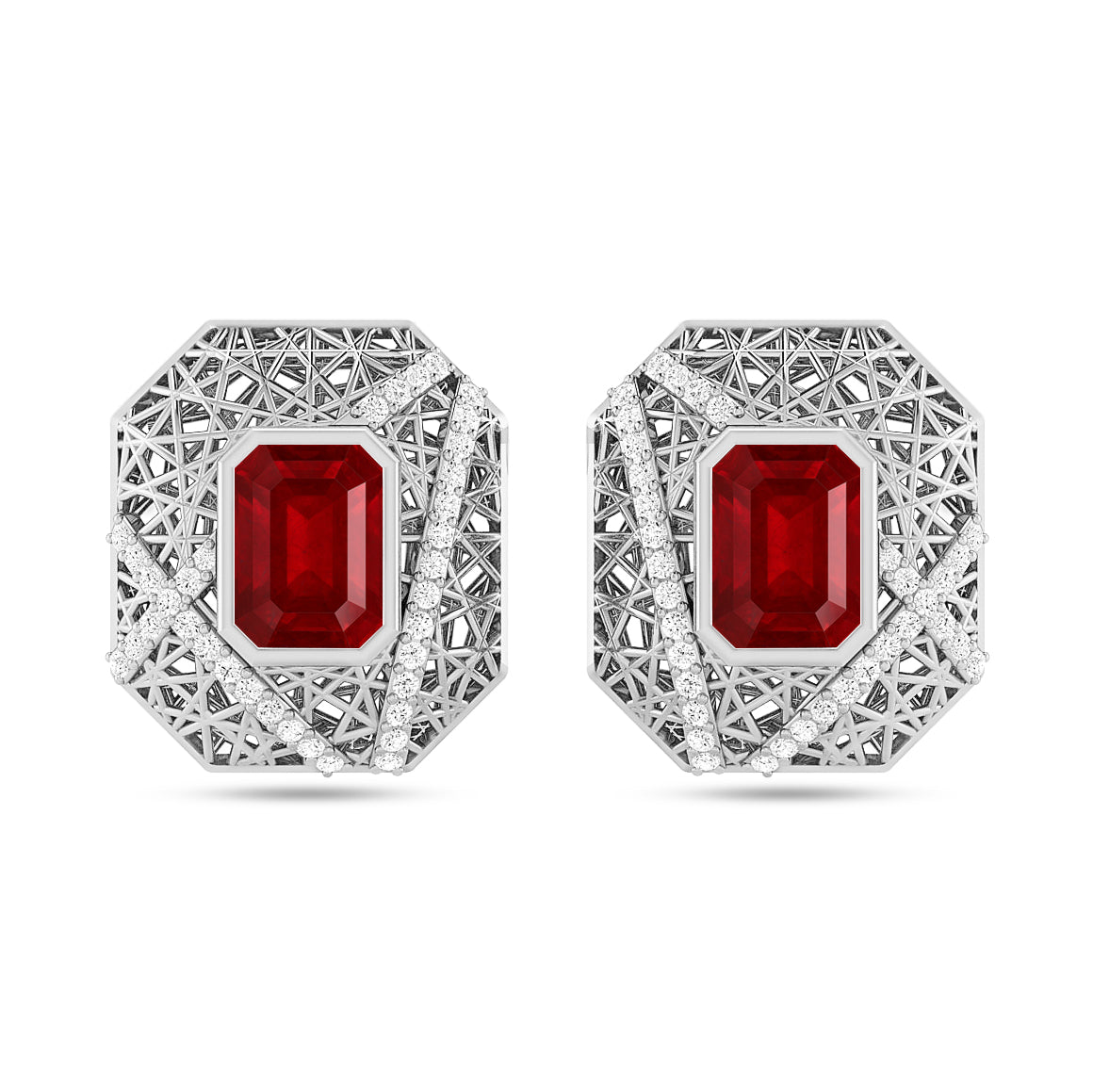 Art Deco Geometric Stud Earrings | 925 Sterling Silver Birthstone Stud Earrings | Diamond Accent Gemstone Earrings | 15 Birthstone Options | Gift for Women