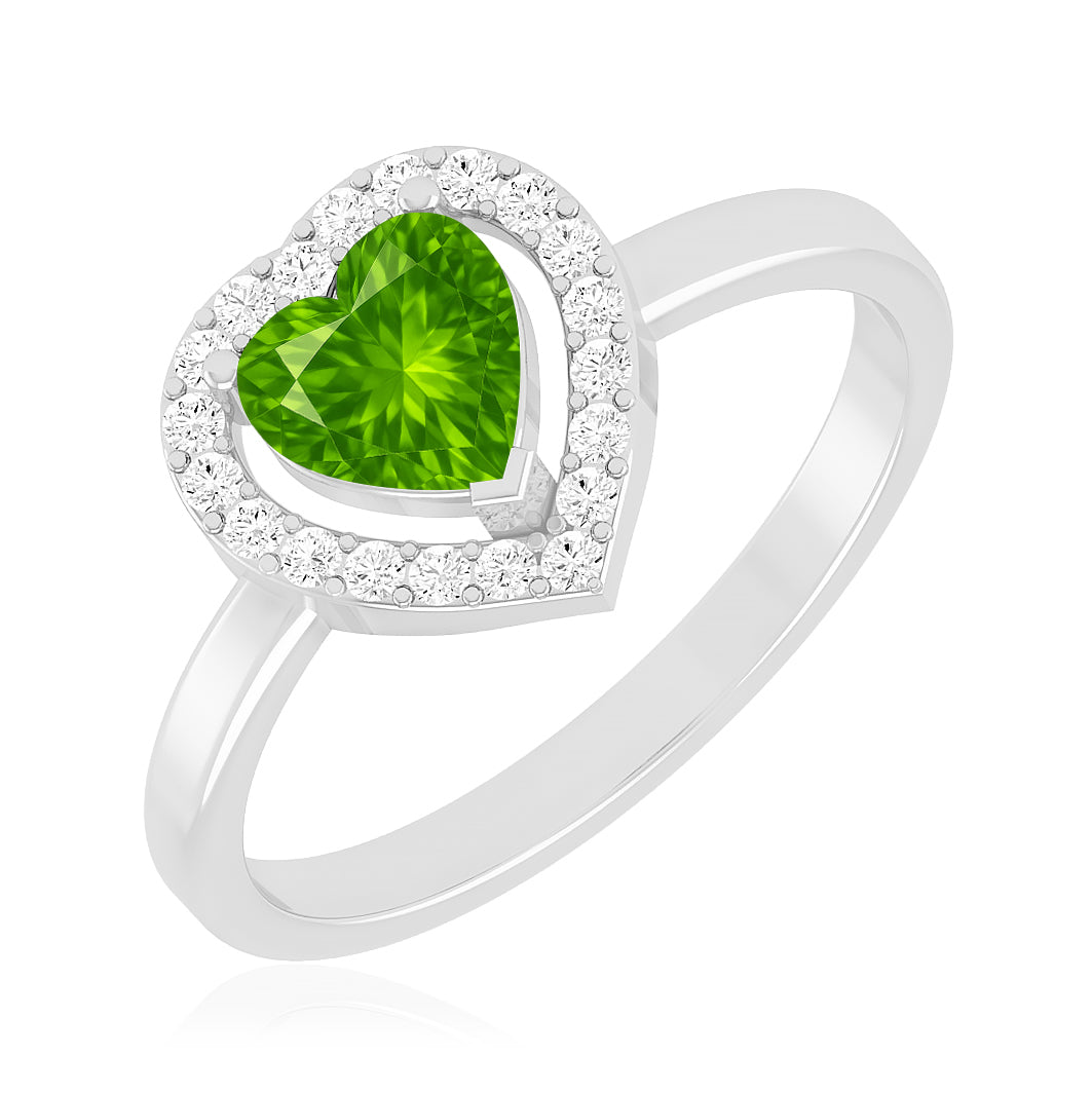 Heart Halo Ring | Sterling Silver Birthstone Ring | Genuine Gemstone Studded Ring | Personalized Promise Ring | Gift for Her