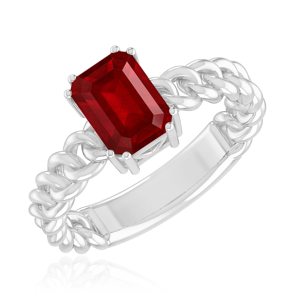 Chain Link Solitaire Ring | Sterling Silver Birthstone Ring | Genuine Gemstone Studded Ring | Personalized Promise Ring | Gift for Her