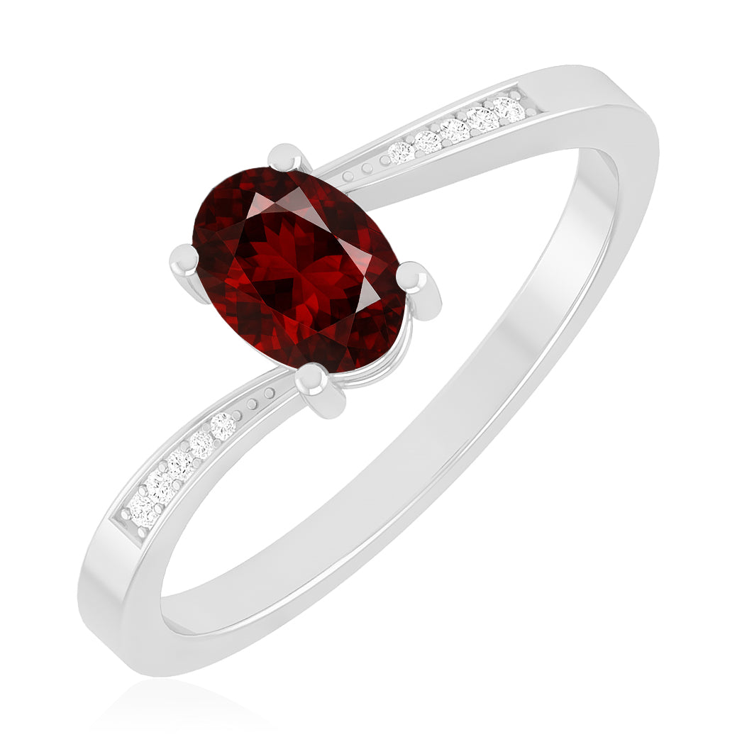 Oval Solitaire Ring | Sterling Silver Birthstone Ring | Genuine Gemstone & Diamond Studded Ring | Personalized Promise Ring | Gift for Her