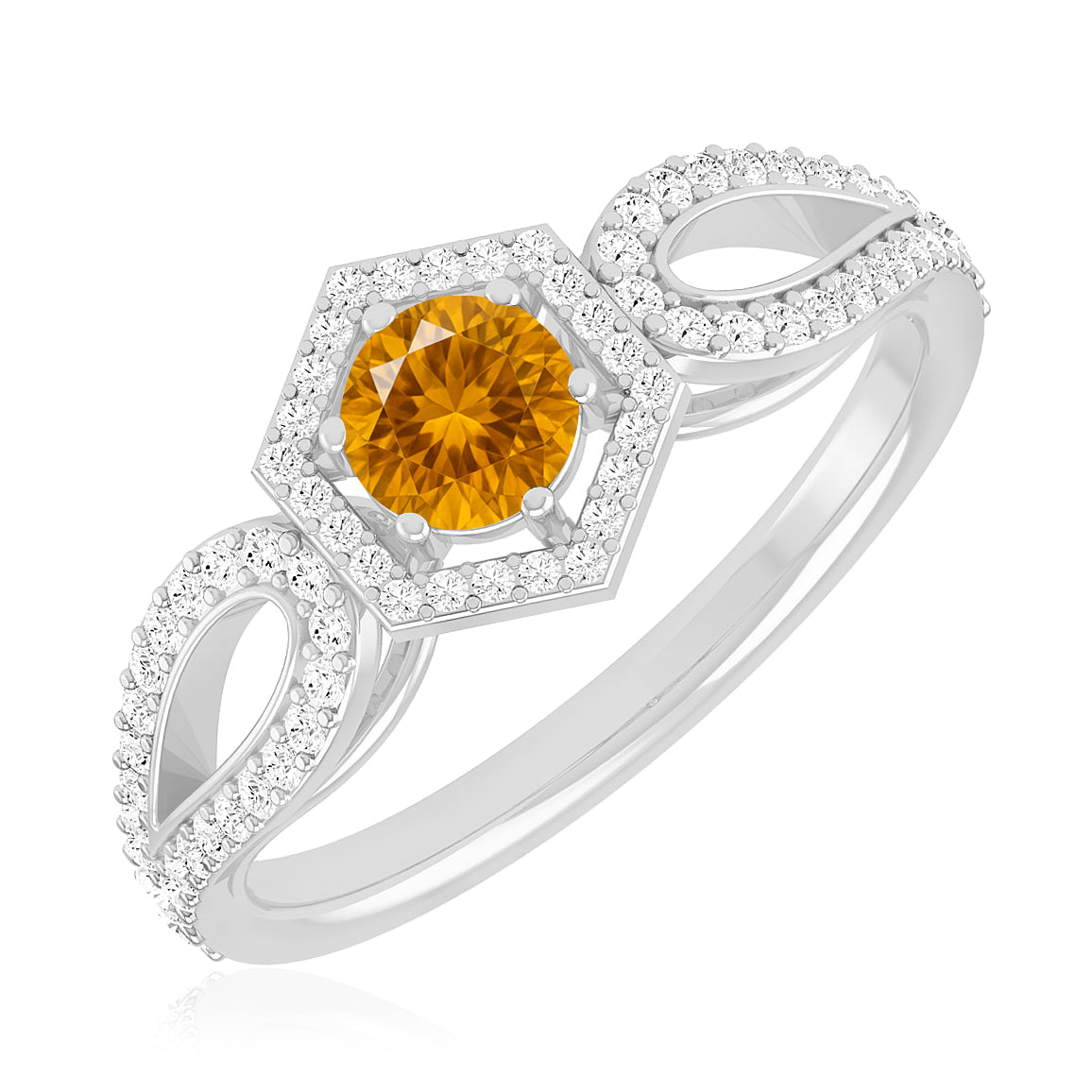 Hexagon Halo Solitaire Ring | Sterling Silver Birthstone Ring | Genuine Gemstone & Diamond Studded Ring | Personalized Promise Ring | Gift for Her