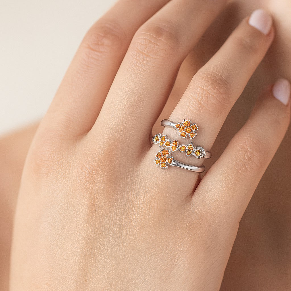 Floral Bypass Ring | Sterling Silver Birthstone Ring | Genuine Gemstone & Diamond Studded Ring | Personalized Promise Ring | Gift for Her