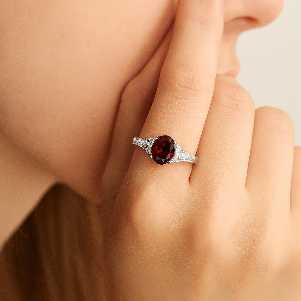 Classic Three-Stone Solitaire Ring | Sterling Silver Birthstone Ring | Genuine Gemstone & Diamond Studded Ring | Personalized Promise Ring | Gift for Her