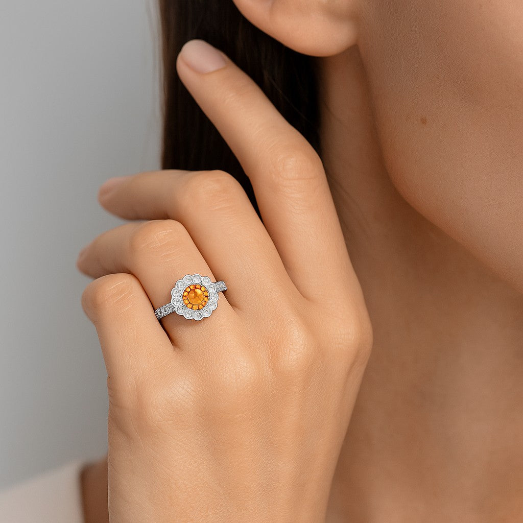 Flower Cluster Ring | Sterling Silver Birthstone Ring | Genuine Gemstone & Diamond Studded Ring | Personalized Promise Ring | Gift for Her