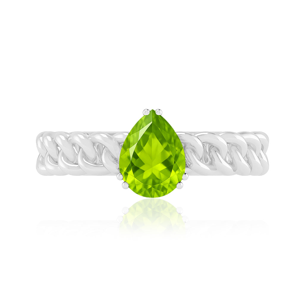 Chain Link Solitaire Ring | Sterling Silver Birthstone Ring | Genuine Gemstone Studded Ring | Personalized Promise Ring | Gift for Her
