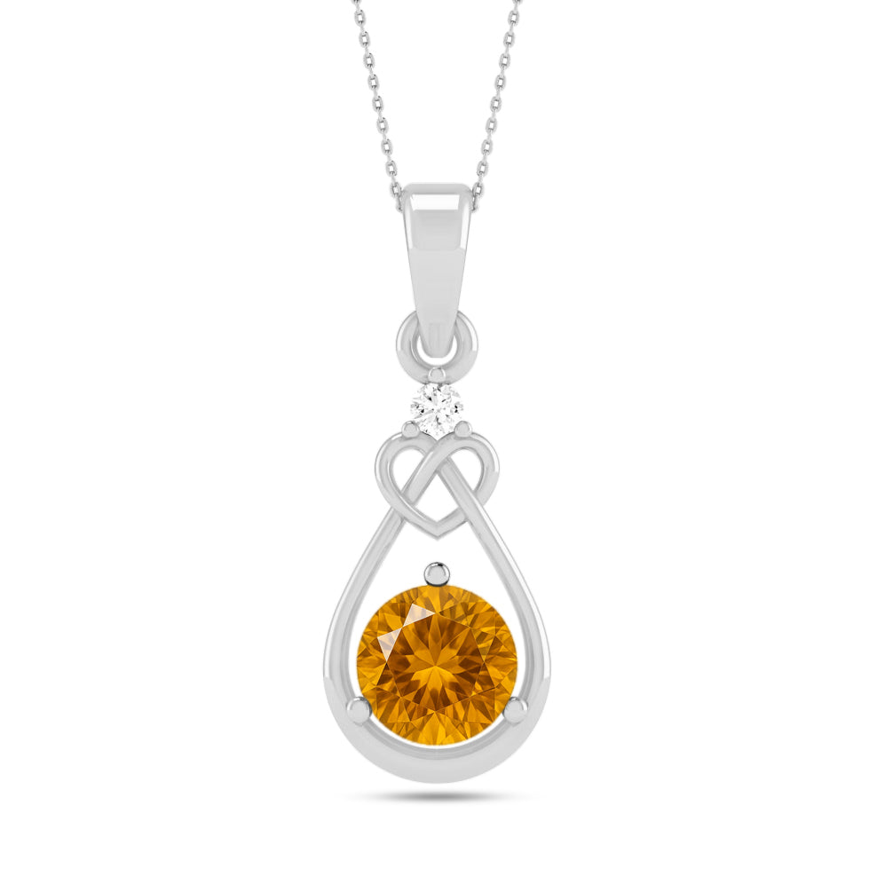 Heart Knot Teardrop Pendant | Sterling Silver Birthstone Necklace | Diamond Accent | Adjustable Chain | 15 Gemstone Choices