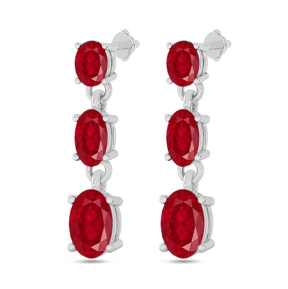 Three-Stone Drop Earrings | 925 Sterling Silver Birthstone Stud Earrings | Diamond Accent Gemstone Earrings | 15 Birthstone Options | Gift for Women