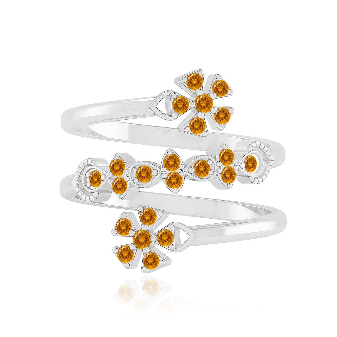 Floral Bypass Ring | Sterling Silver Birthstone Ring | Genuine Gemstone & Diamond Studded Ring | Personalized Promise Ring | Gift for Her