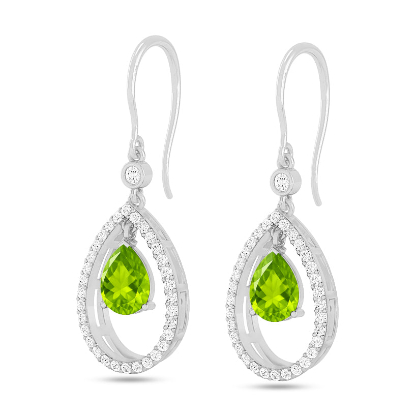 Floating Pear Drop Earrings | 925 Sterling Silver Birthstone Stud Earrings | Diamond Accent Gemstone Earrings | 15 Birthstone Options | Gift for Women