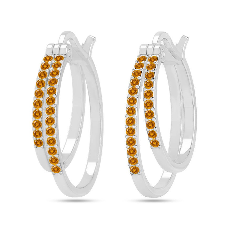 Double Row Hoop Earrings | 925 Sterling Silver Birthstone Stud Earrings | Diamond Accent Gemstone Earrings | 15 Birthstone Options | Gift for Women