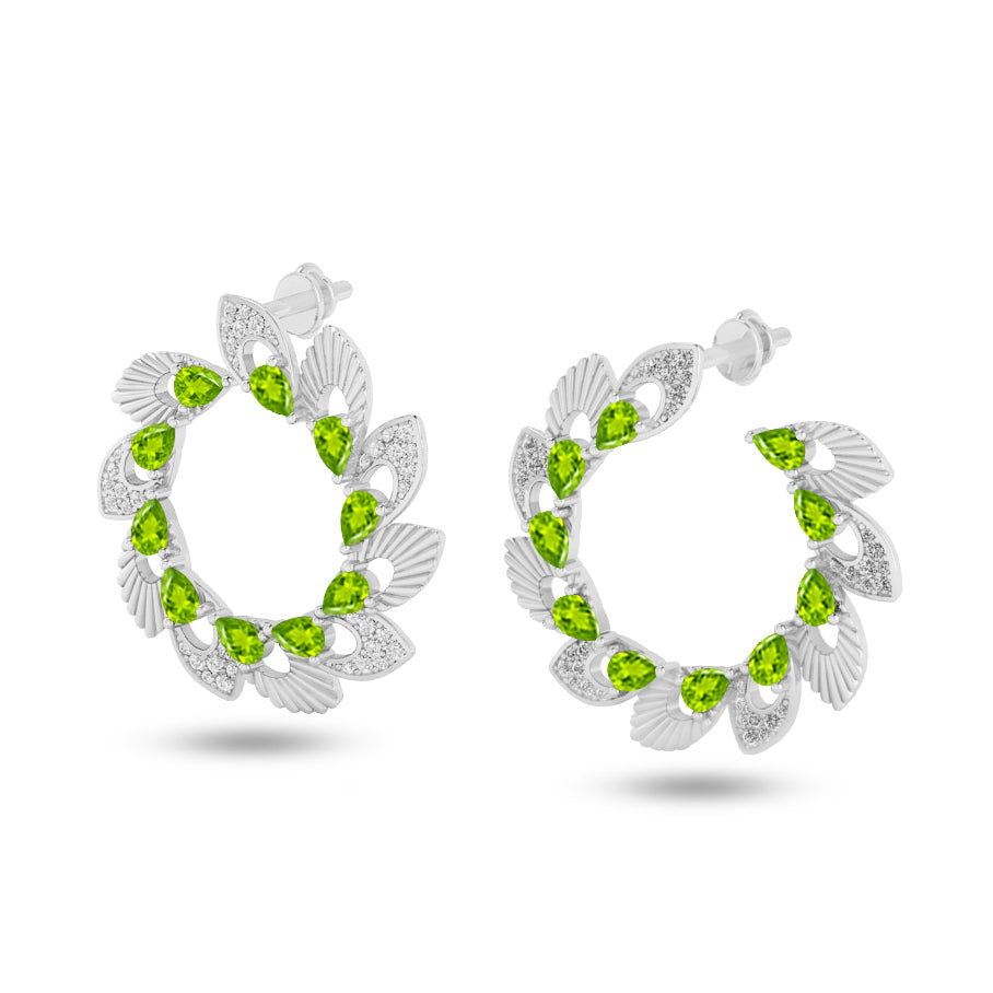 Floral Wreath Hoop Earrings | 925 Sterling Silver Birthstone Stud Earrings | Diamond Accent Gemstone Earrings | 15 Birthstone Options | Gift for Women