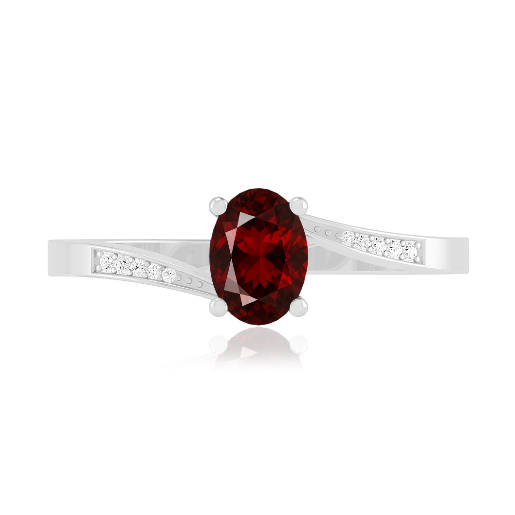 Oval Solitaire Ring | Sterling Silver Birthstone Ring | Genuine Gemstone & Diamond Studded Ring | Personalized Promise Ring | Gift for Her