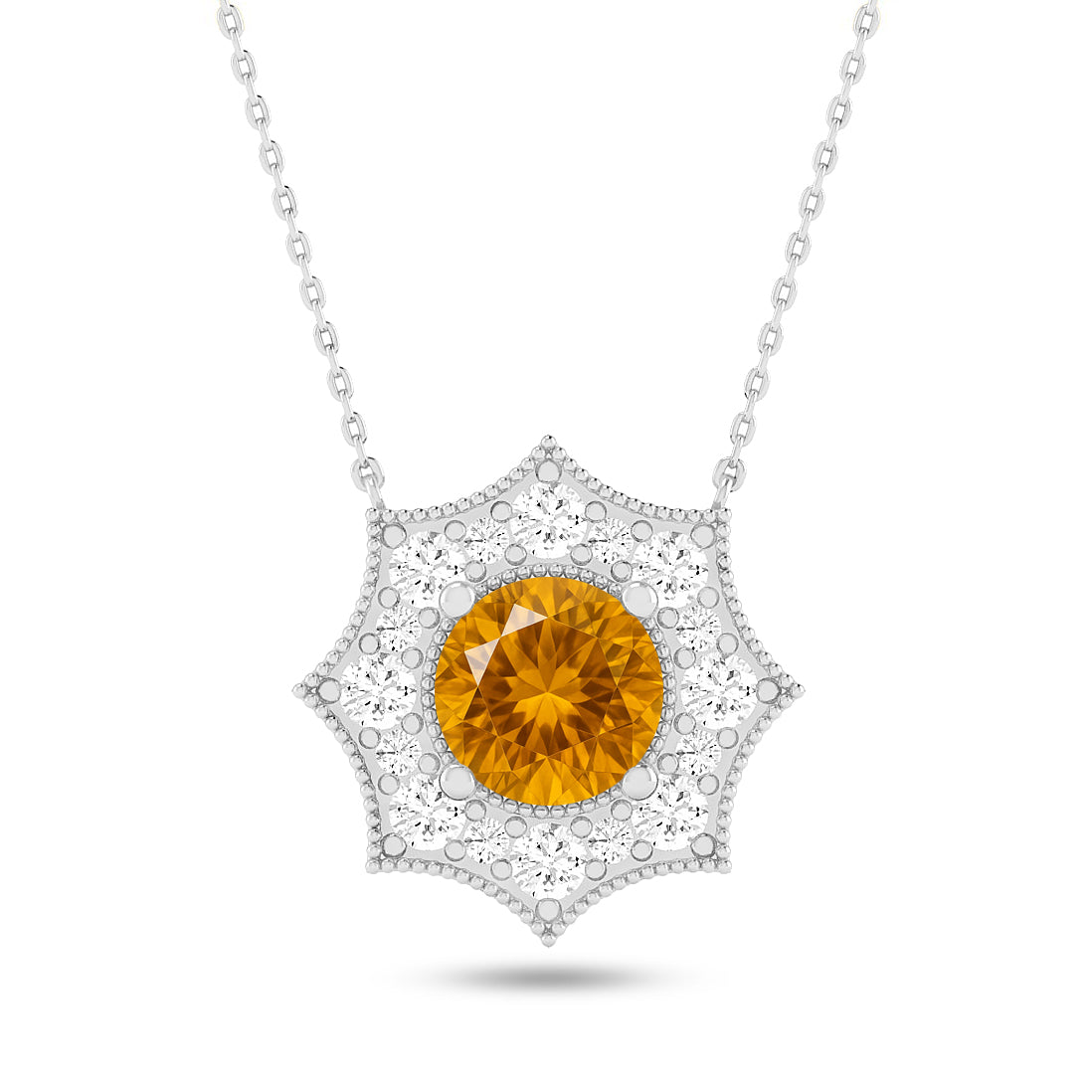 Snowflake Halo Pendant | Starburst Pendant | Heart Knot Teardrop Pendant | Sterling Silver Birthstone Necklace | Diamond Accent | Adjustable Chain | 15 Gemstone Choices