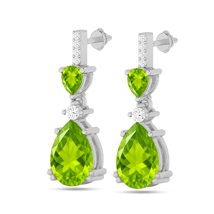Three-Stone Drop Earrings | 925 Sterling Silver Birthstone Stud Earrings | Diamond Accent Gemstone Earrings | 15 Birthstone Options | Gift for Women