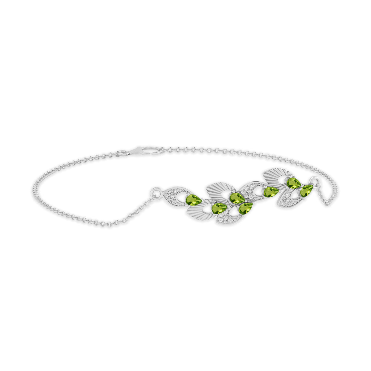 Floral Vine Bracelet Centerpiece | Sterling Silver Birthstone Bracelet | Adjustable Chain | 15 Gemstone Choices | Personalized Gemstone Bracelet Floral Vine Bracelet Canter piece