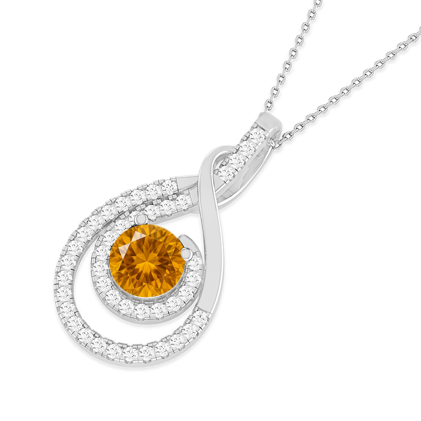 Teardrop Swirl Halo Pendant | Starburst Pendant | Heart Knot Teardrop Pendant | Sterling Silver Birthstone Necklace | Diamond Accent | Adjustable Chain | 15 Gemstone Choices