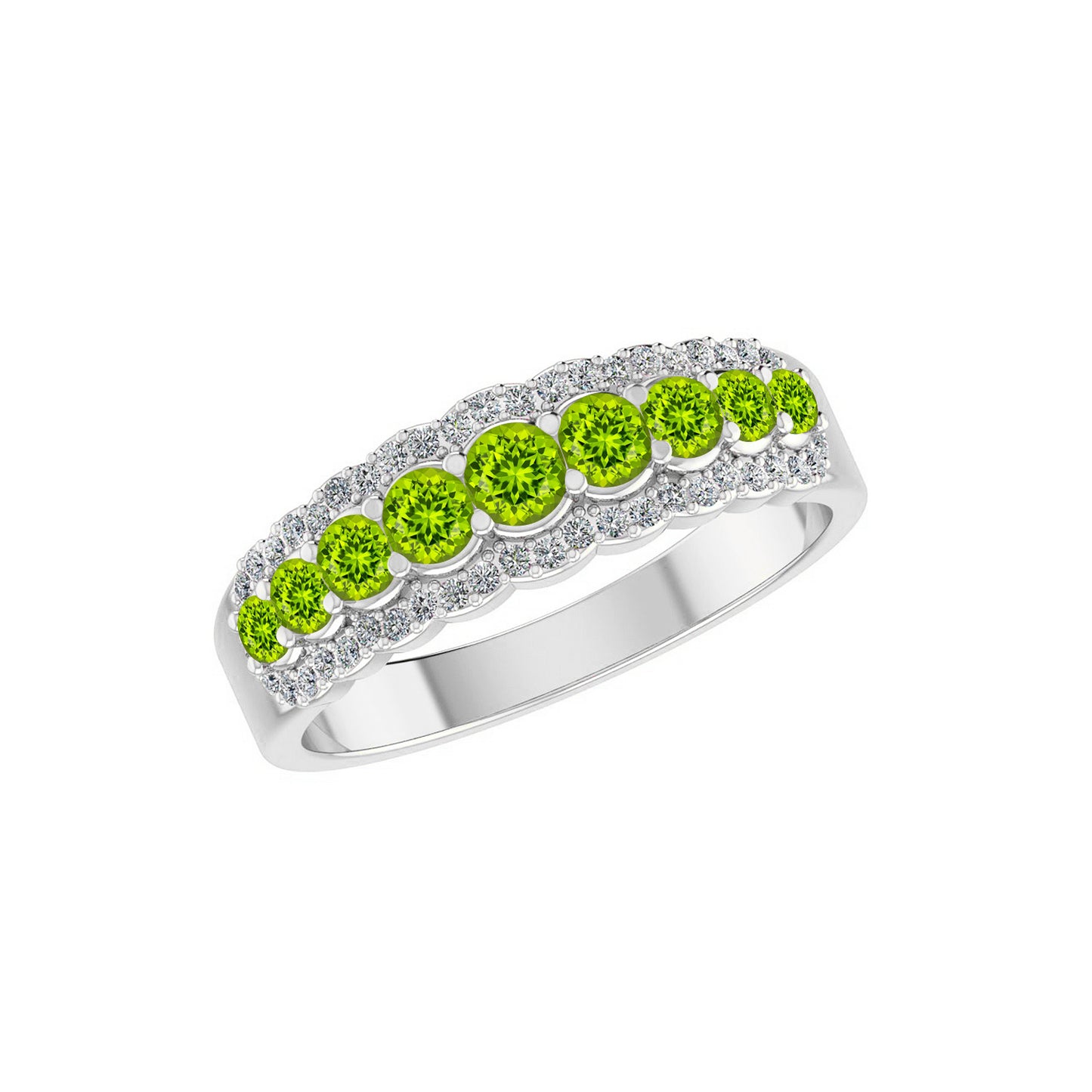Double Halo Half Eternity Ring | Sterling Silver Birthstone Ring | Genuine Gemstone & Diamond Studded Ring | Personalized Promise Ring | Gift for Her