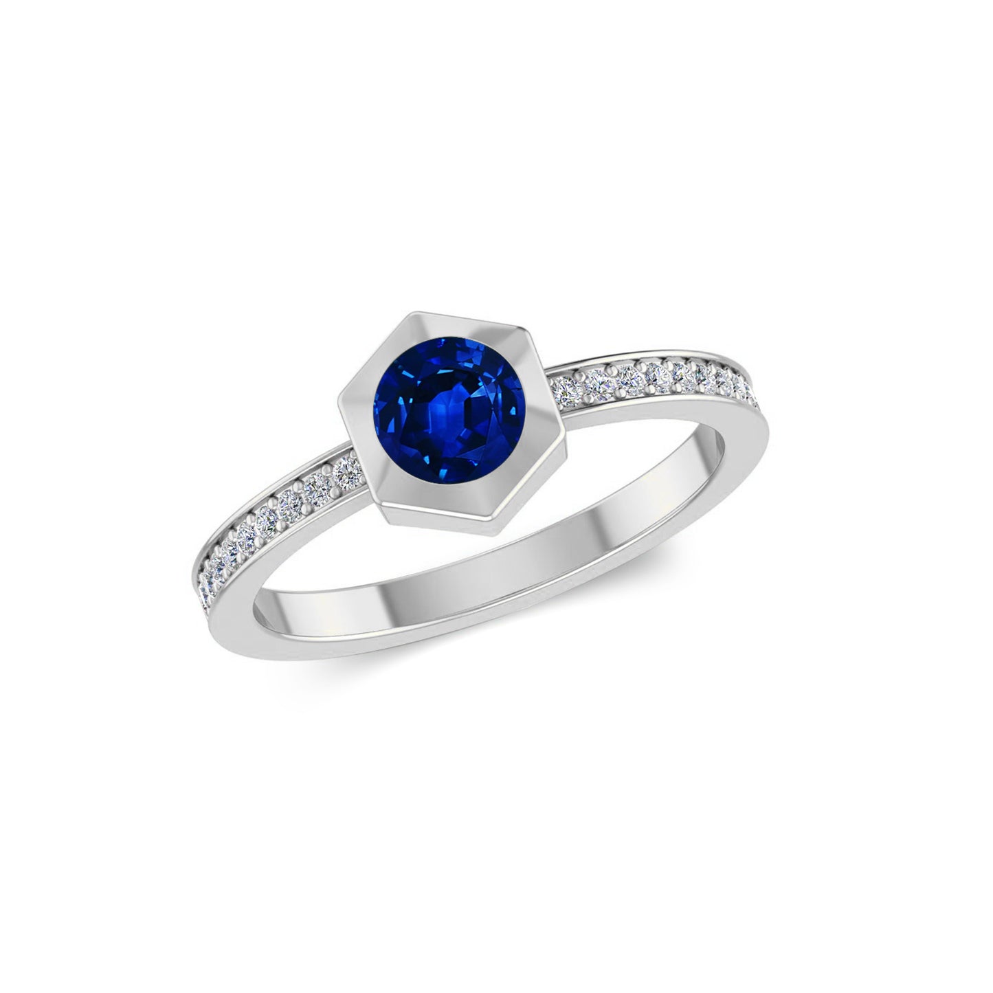 Hexagon Bezel Solitaire Ring | Bezel Halo Solitaire Ring | Sterling Silver Birthstone Ring | Genuine Gemstone & Diamond Studded Ring | Personalized Promise Ring | Gift for Her