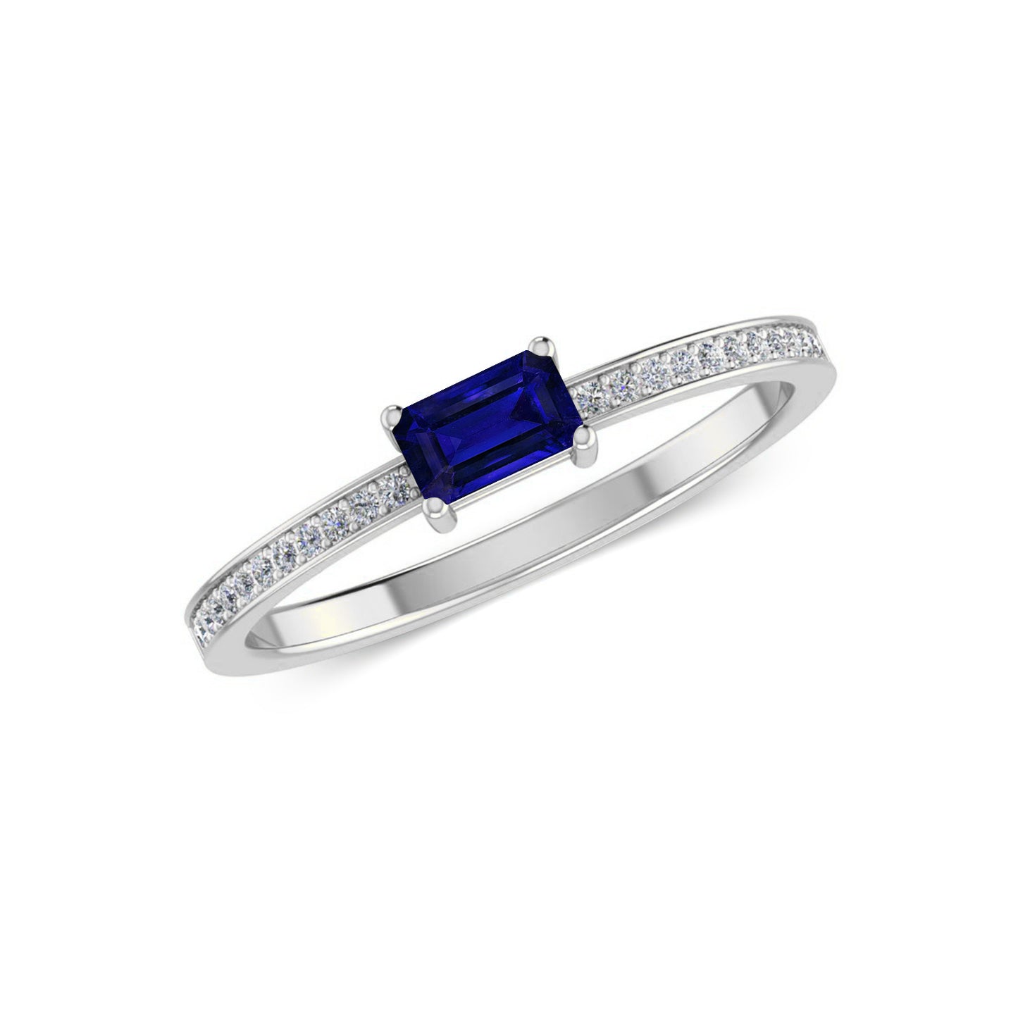 Baguette Solitaire Ring | Sterling Silver Birthstone Ring | Genuine Gemstone & Diamond Studded Ring | Personalized Promise Ring | Gift for Her