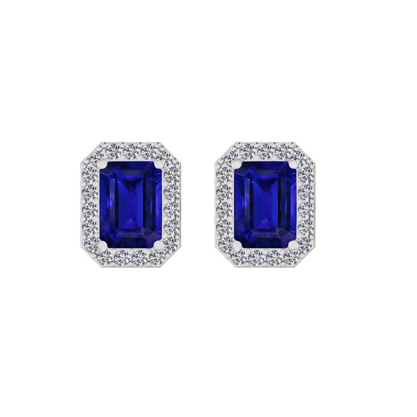 Emerald Cut Halo Stud Earrings | 925 Sterling Silver Birthstone Stud Earrings | Diamond Accent Gemstone Earrings | 15 Birthstone Options | Gift for Women