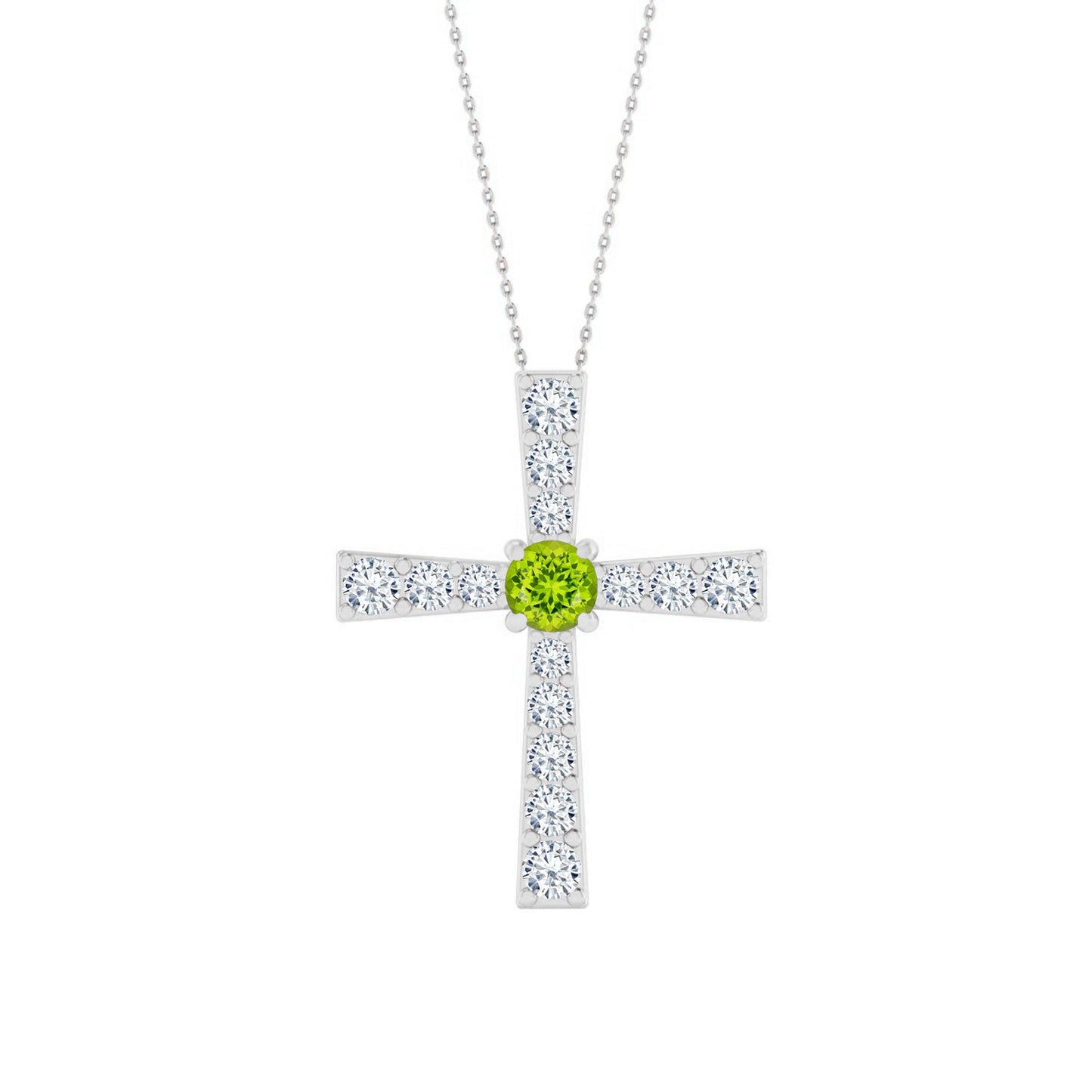 Cross Pendant | Sterling Silver Birthstone Necklace | Diamond Accent | Adjustable Chain | 15 Gemstone Choices