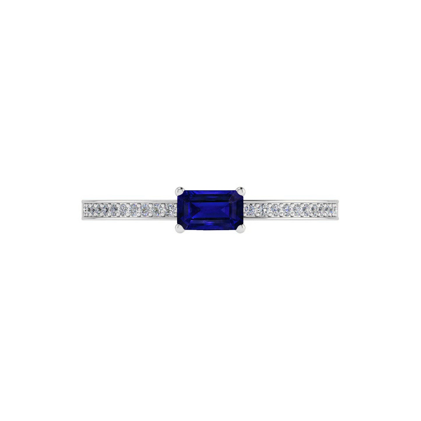 Baguette Solitaire Ring | Sterling Silver Birthstone Ring | Genuine Gemstone & Diamond Studded Ring | Personalized Promise Ring | Gift for Her